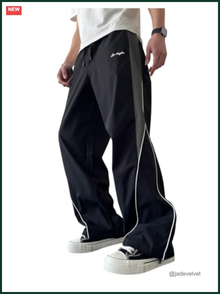Men's Letter Print Wide Leg Baggy Sweatpants Y2k Hip Hop Track Pants